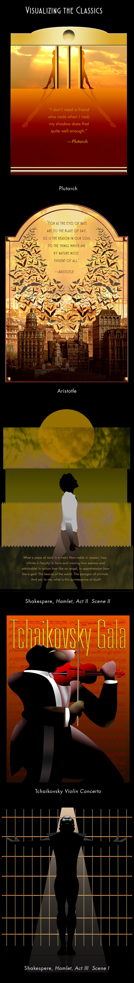A page containing illustrations of classical drama, music and philosophy
